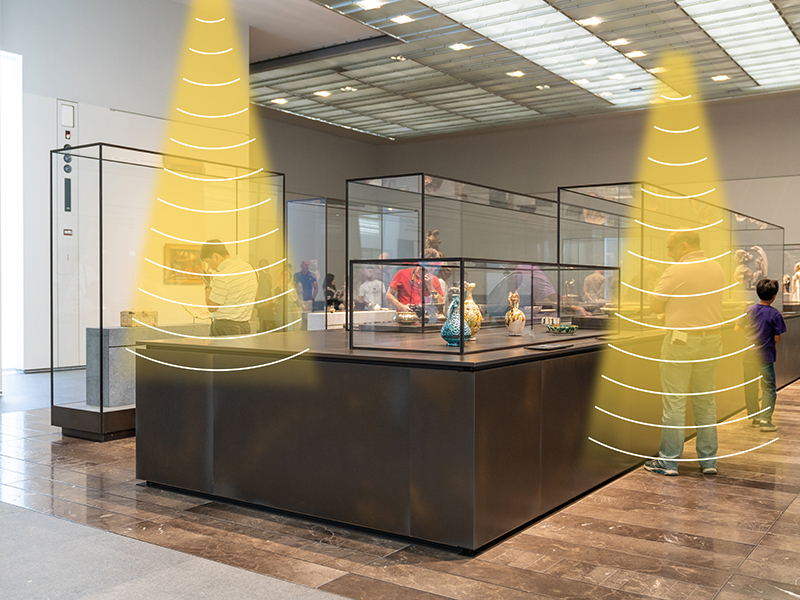 展廳定向揚(yáng)聲器，定向發(fā)聲示意圖