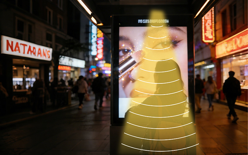 戶外美妝廣告牌集成定向揚(yáng)聲器,定向發(fā)聲示意圖