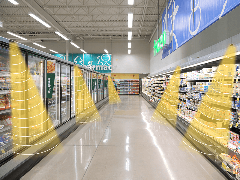 零售店安裝定向揚聲器，聲音分區，互不干擾示意圖